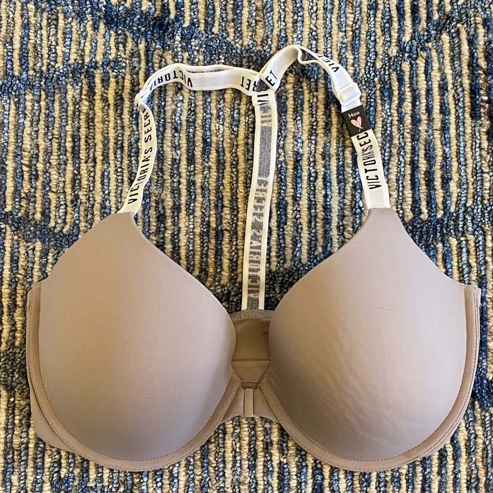 PINK Victoria's Secret Nude Sand T-Shirt Bra with Logo Straps